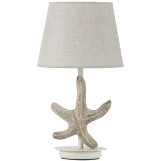 ONLI Tischlampe aus Holz Dekoration Stern mit Lampenschirm aus Stoff, Beige,