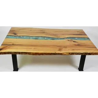 Beistelltisch Couchtisch Epoxy Möbel Designer Tisch Epoxidharz Tische 120x70cm - Hellbraun, Blau