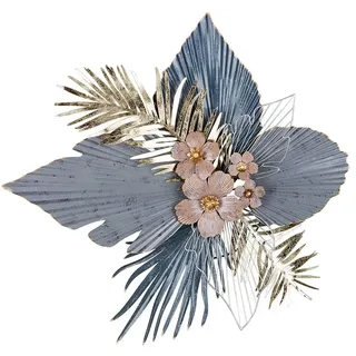 GILDE Metallbilder Wanddeko Bilder Metall – moderne Wanddekoration Wohnzimmer – Wandbild 3D Metallbild Wand Deko Blumen Blätter Wall Decoration 86 x 88 cm Grau Gold Weiß