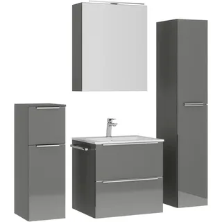 Nobilia Badezimmer , Edelstahlfarben, Schieferfarben , Holzwerkstoff , 5-teilig , 5 Fächer , 2 Schublade(n),3 Schublade(n) Schubladen , G , 121 cm , Goldenes M, Made in Germany , Griffeauswahl, hängend, Zusatzausstattung erhältlich, Typenvielfalt , Badezimmer, Badmöbelsets & Badmöbelserien, Badmöbel-Sets