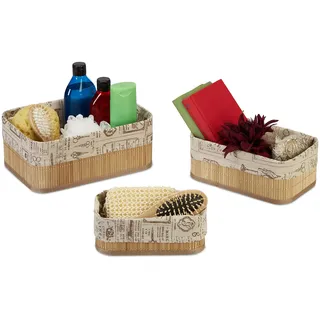 Relaxdays Aufbewahrungskorb 3er Set Vintage-Design 30 x 30 x 30 cm beige