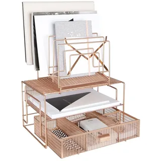 Blu Monaco Schreibtisch-Organizer und Zubehör für den Arbeitsplatz, rotgoldfarben, mit Aktensortierern und Schublade für Bürobedarf, Papier, Gerät und Ordner
