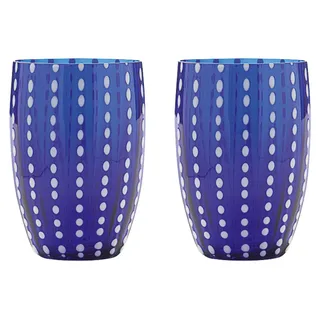 Zafferano Perle Blue Glass - Farbiges mundgeblasenes Glas, 32 cl, handgefertigt - Set mit 2 handgefertigten Bechern für Wasser oder Cocktails - Blau