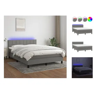 vidaXL Boxspringbett mit Matratze & LED Dunkelgrau 140x200 cm Stoff