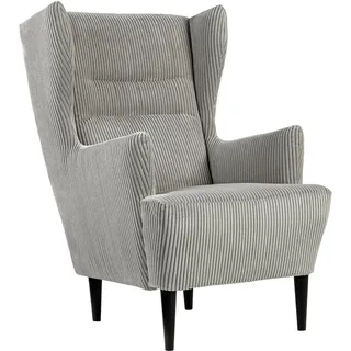 Traumnacht Ohrensessel Lukas, bequemer und moderner Relaxsessel mit bequemen Kord Bezug, Polstersessel für Wohnzimmer und Esszimmer, produziert nach deutschem Qualitätsstandard, steingrau