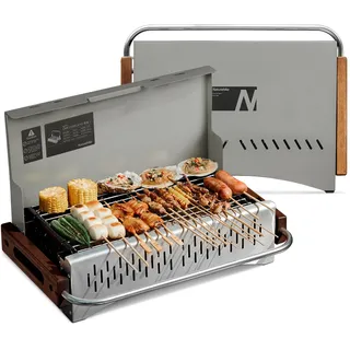 Naturehike Holzkohlegrill Klappgrill 50.2 x 32.8 x 33.5 cm Laptopgrill Portabel Mobil Campinggrill Tischplatte BBQ Koffergrill für Outdoor Tischgrill Garten, Grau