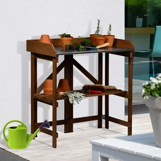 Dobar Pflanztisch faltbar mit Ablage Dunkelbraun B 86 x H 88 x T 43 cm