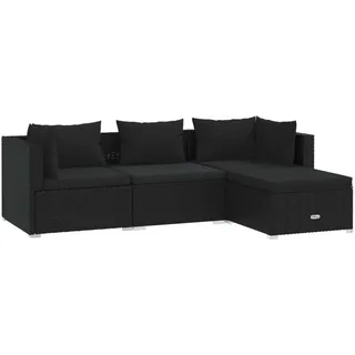 vidaXL 4-tlg. Garten-Lounge-Set mit Kissen Poly Rattan Schwarz - Schwarz