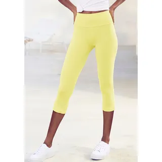 Caprileggings LASCANA, Damen, Gr. 32/34, N-Gr, gelb, Single Jersey, Obermaterial: 95% Baumwolle, 5% Elasthan, unifarben, Basic, Basic kniebedeckend, Hosen Caprileggings, mit breitem, weichen Bündchen, Topseller