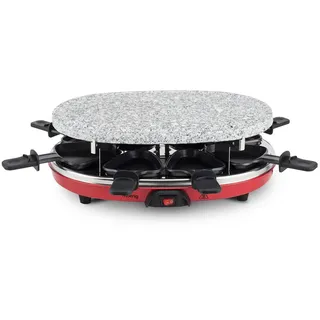HKoenig Raclette-Gerät Rp412 , Rot und Grau, 4 in 1 Raclette für 8 Personen , Grau, Dunkelrot , Stein , 25.8x12x35.7 cm , Kochgeschirr, Tischgrills & Fondues, Raclette-Grills