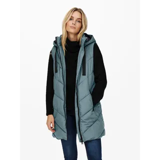 Steppweste JDY "JDYSKYLAR LIFE HOOD WAISTCOAT OTW NOOS", Damen, Gr. S, stormy weather detail:schwarz, Steppware, Obermaterial: 100% Polyester, unifarben mit Farbeinsatz, hüftbedeckend, Westen Steppweste