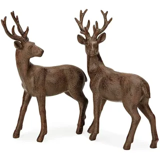 Loberon Hirsch 2er Set Cagny, handbemalt, naturnahe Skulptur, Weihnachtsfiguren, Weihnachtsdekoration, Weihnachten, Polyresin, antikbraun
