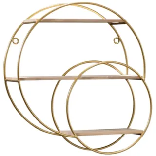 MagiDeal Wandregal, schwebendes Regal, 3-lagig, zur Wandmontage, multifunktional, für kleine Pflanzen, dekorative goldene Farbe, platzsparend, Doppelkreis
