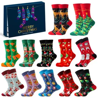 Adventskalender mit 12 Paar Socken für Erwachsene und Teenager