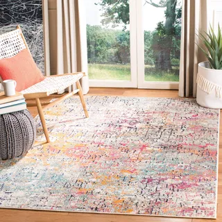 SAFAVIEH Zeitgenössische Teppich für Wohnzimmer, Esszimmer, Schlafzimmer - Madison Collection, Kurzer Flor, Grau und Rosa, 160 X 229 cm