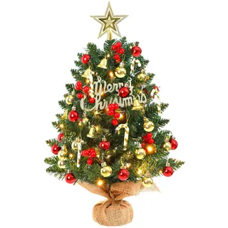 SVNVIOZ Mini Weihnachtsbaum mit Weihnachtskugeln, 50cm Kleiner mit Stern-Baumspitze und , Tisch Weihnachtsbaum künstlich geschmückt für Weihnachten Deko