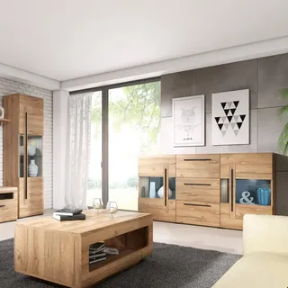 Vitrinenschrank Set Eiche Grandson Nb. TURDA-83 in modernem Stil mit Beleuchtung und Metallgriffen - Braun