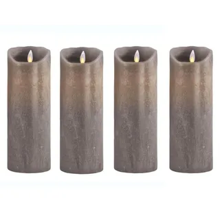 sompex 4er Set Flame LED Echtwachskerze Sand metallic 8x23cm