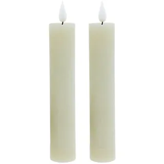 ukiyo 2er Pack Rustikale LED Echtwachs Stabkerzen H:20,5 cm Ø:3,5 cm mit Fernbedienung Tafelkerze batteriebetrieben Kerze Weihnachten Deko Adventskalender (Greige)