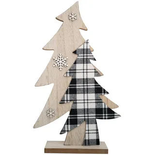 HEITMANN DECO Holzaufsteller Tannenbaum - Natur, schwarz/weiß karriert - ca. 31cm