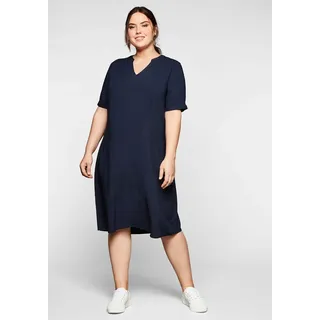 Sommerkleid SHEEGO "Sommerkleid", Damen, Gr. 48, Normalgrößen, blau (marine), 100% Viskose, unifarben, knielang, Rundhals, Kleider Sommerkleid