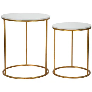 2er-Set runde Beistelltische Glam aus goldenem Metall und Marmor Simply - Gold