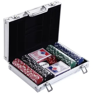 Homcom Pokerkoffer Pokerset Pokerchips 4/5 Farben 2 x Kartenspiel 5 x Würfel , Multicolor , Kunststoff , 20.5x29.5 cm , Freizeit & Co, Sport & Fitness