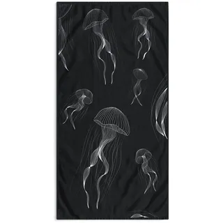 DecoKing Strandtuch groß 90x180 cm Strandlaken 100% Baumwolle Frottee Velours Badetuch Pflegeleicht weich und saugfähig Schnelltrocknendes Strand Handtuch dunkelblau Jellyfish