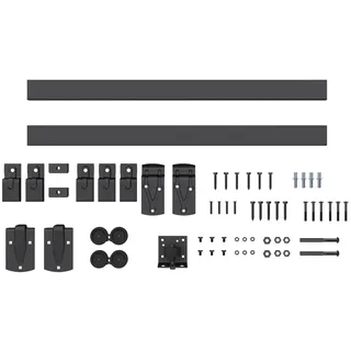 Homcom Türschienensystem aus Karbonstahl Schwarz , Metall , 4.7x6.1x183 cm , Schlafzimmer, Kleiderschränke, Schrankzubehör, sonstiges Schrankzubehör