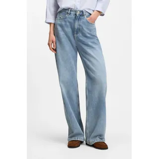 Straight-Jeans BOSS ORANGE "MARLENE HR 11.0 Premium Damenmode", Damen, Gr. 28, Länge 30, blau (medium blau 421), Denim/Jeans, Obermaterial: 100% Baumwolle, unifarben, straight fit lang, Jeans Straight-Jeans, High Rise, Wide Leg