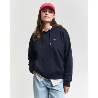 Hoodie GANT "SHIELD HOODIE", Damen, Gr. XXL, blau (evening blau), Sweatware, Obermaterial: 78% Baumwolle, 22% Polyester, Rippbündchen, Sweatshirts Hoodie, Grafische GANT-Stickerei auf der Brust