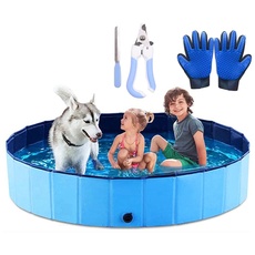 Icelus 160 * 30 cm Hundepool,Faltbarer Hunde Planschbecken Swimmingpool Katzen Hundebadewanne Pool Für Hund Katze PVC Rutschfester Haustier Badewan