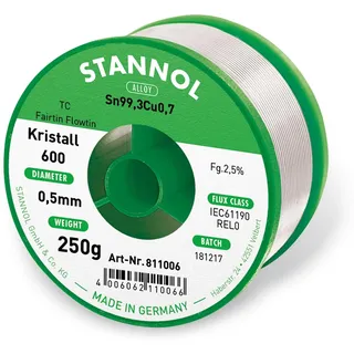 Stannol Kristall 600 Fairtin Lötzinn, bleifrei bleifrei Sn99,3Cu0,7 250g 0.5mm