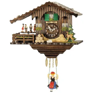 Kuckulino Schwarzwalduhr Schweizerhaus mit Quarzwerk + Kuckuckruf u. drehende Tänzer - Braun