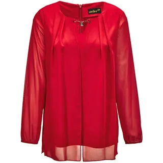 GOLDNER Kurzarmbluse »Kurzgröße Festliche Bluse mit Chiffonüberwurf und Schmuckelement«, rot