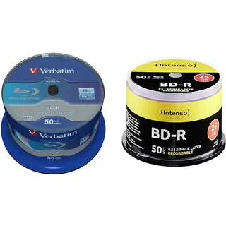 Verbatim BD-R SL Blu Ray Rohlinge, Datalife Blu Ray Disc mit 25 GB Datenspeicher, kompatibel mit Blu Ray Playern und Brennern sämtlicher Hersteller, 50er Pack Spindle & Blu-Ray, 25GB - 50er Spindel