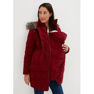 Umstandsjacke BONPRIX "3-in-1 warm wattierte Umstands- und Tragejacke", Damen, Gr. 52, rot (kastanienrot), Steppware, Obermaterial: 100% Polyester. Futter: 100% Polyester. Ärmelfutter: 100% Polyester, unifarben, ausgestellt ca. Mitte Oberschenkel, mit Gummizug, Jacken Umstandsjacke, 3-in-1 Tragefunktion für Schwangerschaft und Babytragen, Topseller