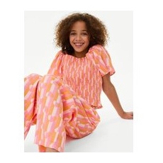 M&S Collection Gesmoktes Oberteil aus reiner Baumwolle mit Herzmuster (6-16 Jahre) - Pink, Pink, 13-14