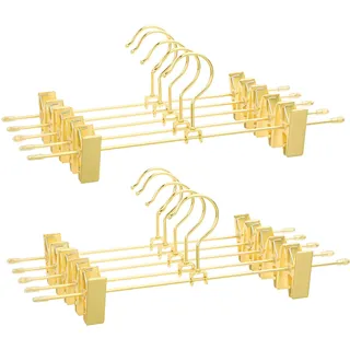 SONGMICS Hosenbügel aus Metall, 10 Stück, Kleiderbügel, 31 cm, mit 2 rutschfesten Clips, für Röcke, Hosen, Unterwäsche, Bügel, platzsparend, rostfrei, um 360° drehbar, Gold CRI046G01