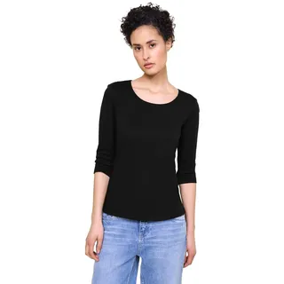 STREET ONE 3/4-Arm-Shirt STREET ONE "Style Pania", Damen, Gr. 34, schwarz, Jersey, Obermaterial: 50% Baumwolle, 50% Modal, unifarben, Basic, figurbetont hüftlang, Rundhals, eingesetzt abgesteppt, Shirts 3/4-Arm-Shirt, mit extra Futter an der Vorderseite, Topseller