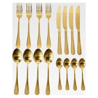 Besteckset Landlord (16-teilig, Set für 4 Personen, inklusive Esslöffel, Gabel, Messer, Teelöffel, Farbe Gold, aus Edelstahl, matt, spülmaschinenfest)