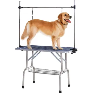 Pflegetisch Höhenverstellbar Unterkorb Klappbar Hunde Edelstahl Blau 107X60X170Cm