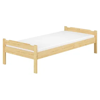 Bett Kiefer massiv 90x200 Einzelbett Singlebett Massivholz Zubehör wählbar V-60.31-09Rollrost und Matratze inkl. - Naturbelassen