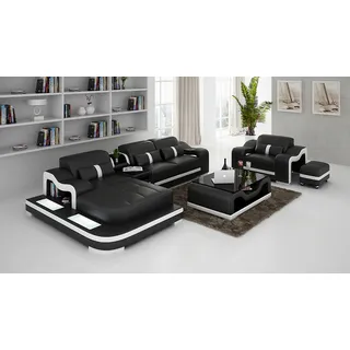 Wohnlandschaft Ecksofa L-Form Sessel Set Garnitur Modern Sofa Leder Couch Neu - Schwarz