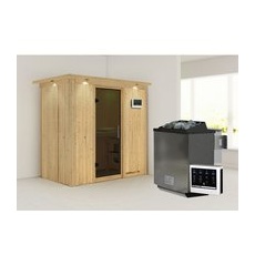 KARIBU Sauna »Pärnu«, inkl. 9 kW Bio-Kombi-Saunaofen mit externer Steuerung, für 2 Personen - beige