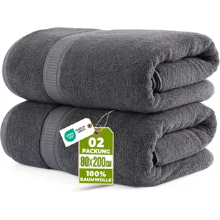 Utopia Towels - 2er Pack Saunatücher 80x200 cm Saunahandtuch 100% Baumwolle mit Aufhängeschlaufe, große Badetücher, saugfähige XXL Handtücher (Grau)