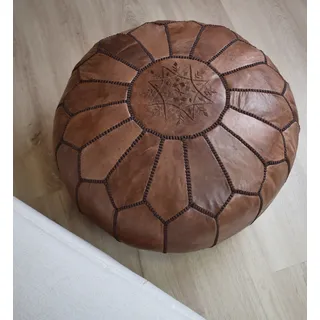 Marokkanischer Echtleder Pouf - Ganz Braun - Handgefertigt - gefüllt geliefert - Ottoman Sitzsack Fußhocker