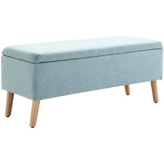 Homcom Sitzbank mit Stauraum Leinenoptik, Gummiholz 110 x 39 x 45 cm