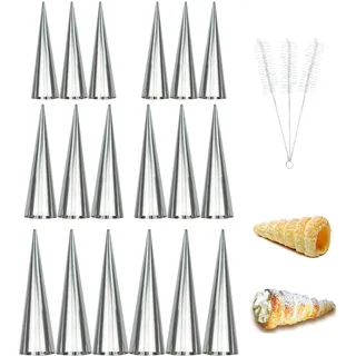 FantasyDay Cannoli Röhrchen, 18 Stück Schillerlockenform aus Edelstahl Schaumrollen Hörnchen Sahnerollen Schaumrollenformen mit Reinigungsbürst - Kuchen Spritztüllen Spirale Horn Backform Backzubehör