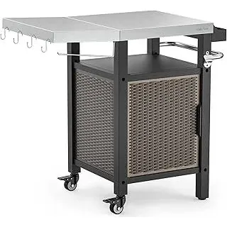 onlyfire Grilltisch Outdoor, Grillwagen mit Abklappbare Seitenablagen, Outdoor Servierwagen mit Rollen, BBQ-Tisch, Outdoor Beistelltisch, DREI Etagen, Edelstahl Tischplatte, 97.5 × 56 × 91 cm